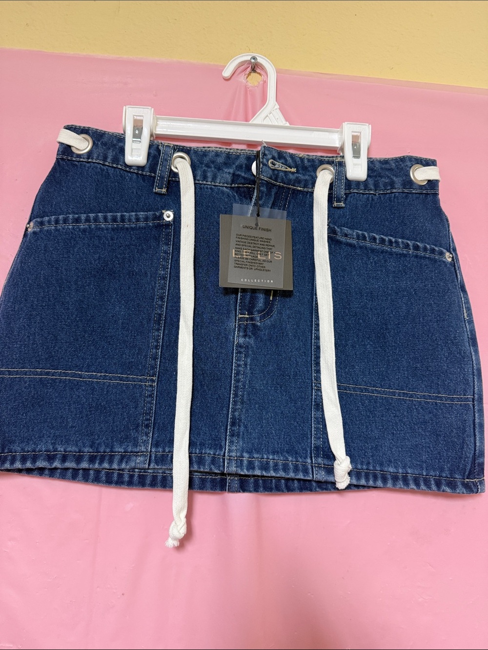 Le Lis Dark Blue Denim Mini Skirt with White Drawstring